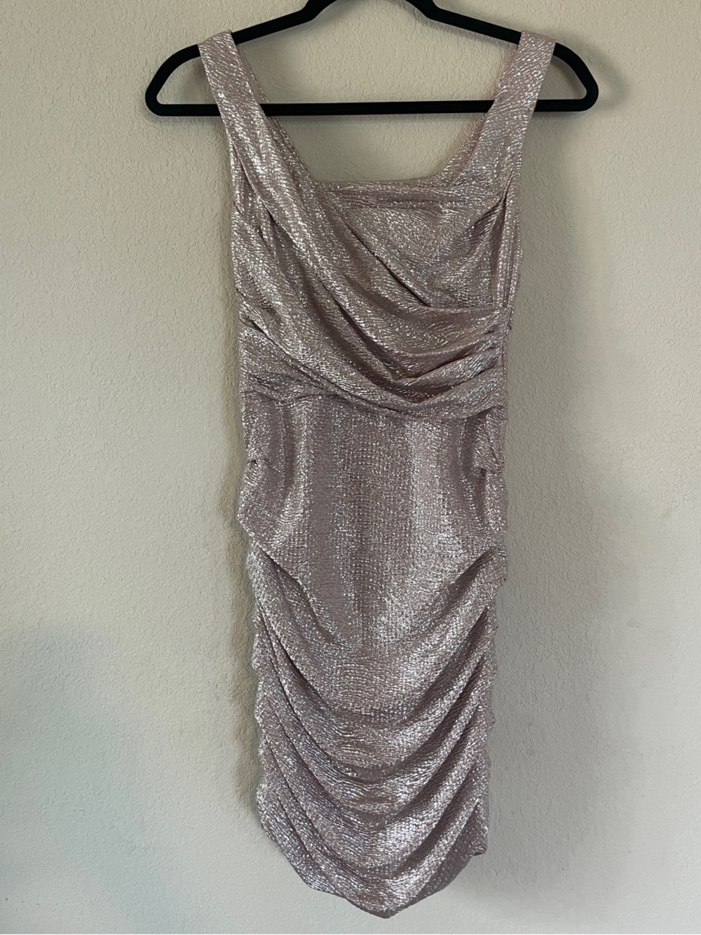 Express Metallic Rose Gold Ruched Mini Dress